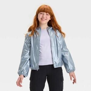 All In Motion NWT Girls' Windbreaker Jacket Silver Windbreaker Size M (8)